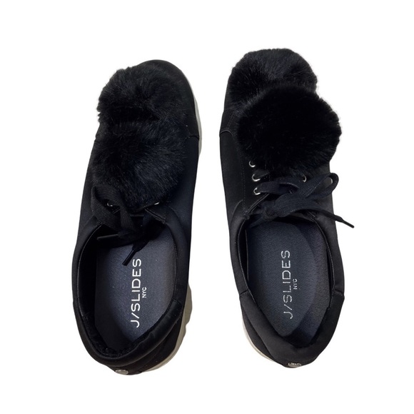 J/Slides NYC Alpha Satin Pom Poms Sneaker Black Lace Up Size 8.5 Platform - Picture 6 of 11